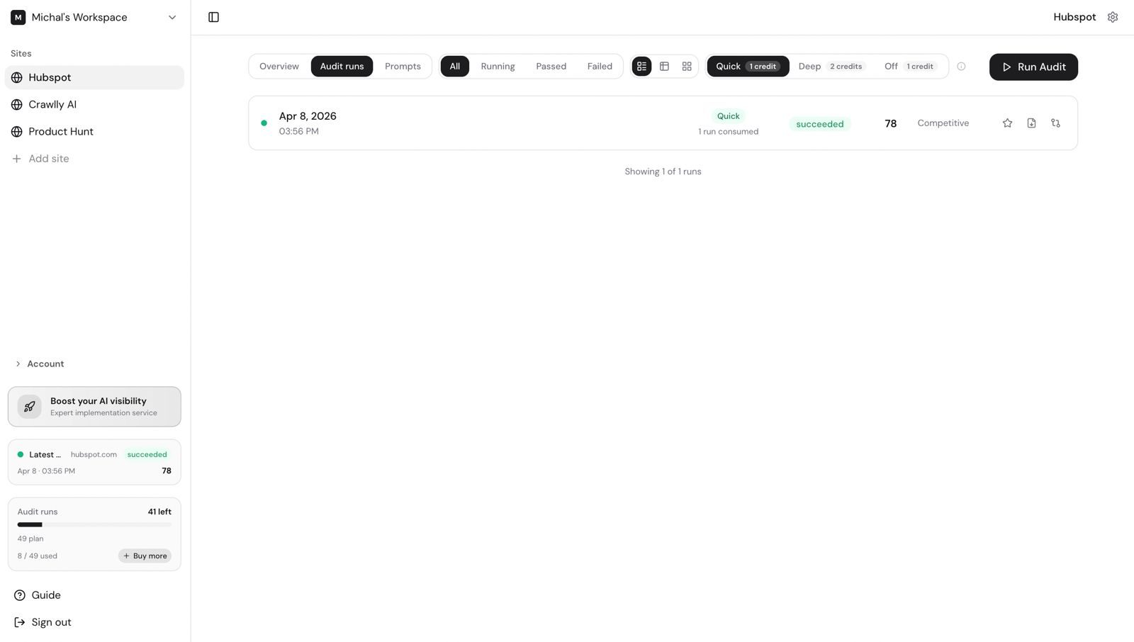 Dashboard screenshot